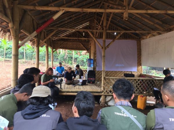 mixing organic materials during a training session in Wargamekar village, West Java